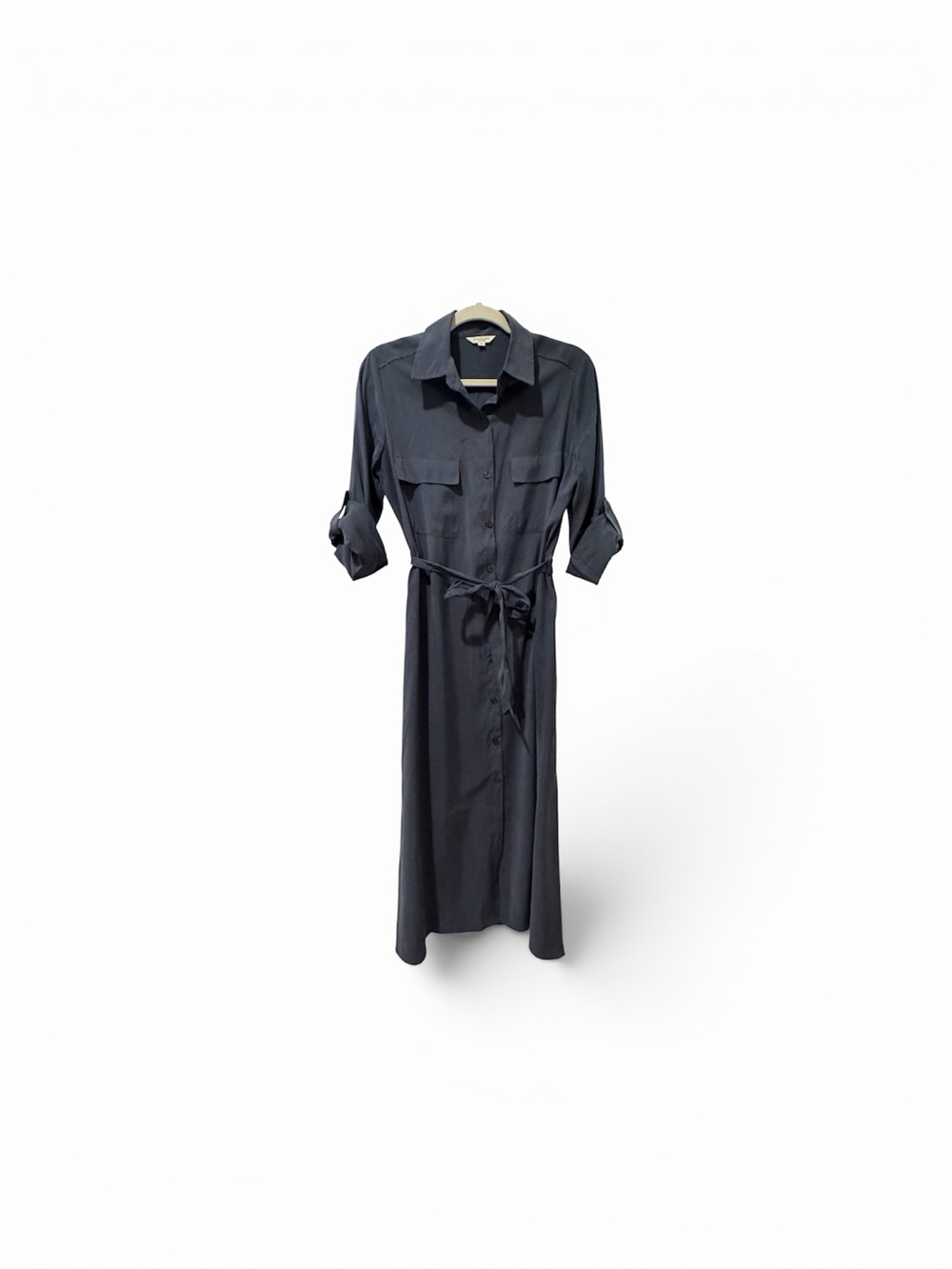 Max Studio Navy Button-Front Midi Shirt Dress